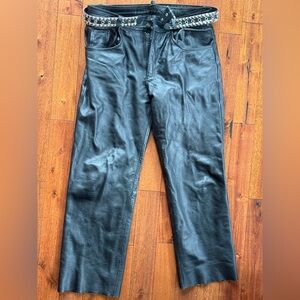 Men's Black Leather Slim Straight Pants